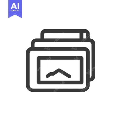 Aset desain premium: Stacked Image Icon with Mountain Peak, Dark Gray Outline on White Back