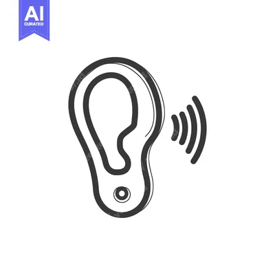 Aset premium populer: Stylized Ear Icon with Sound Waves, Hearing Concept, Isolated on White