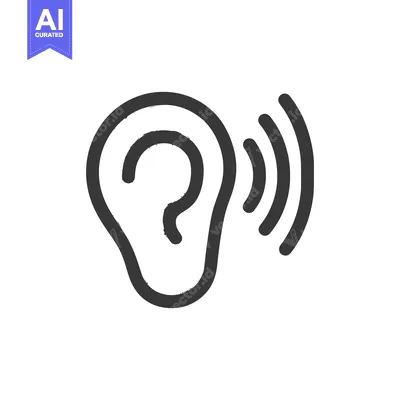 Stylized Ear Icon with Sound Waves, Hearing Concept, Black and White