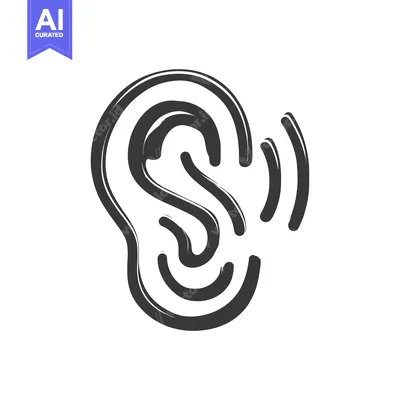 Stylized Ear Icon with Sound Waves, Hearing Concept, Minimalist Design