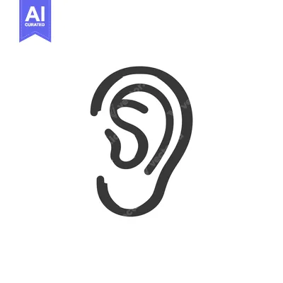 Aset desain premium: Minimalist Ear Icon: Bold Outline, Anatomical Detail, Hearing Symbol