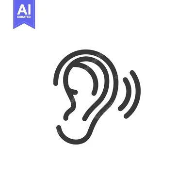Premium design asset: Minimalist Ear Icon with Sound Waves, Hearing Concept, Black Outline