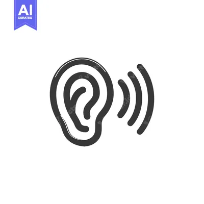 Aset desain premium: Minimalist Ear Icon with Sound Waves, Hearing Concept, Black and White
