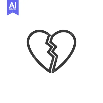 Aset desain premium: Broken Heart Icon: Minimalist Line Art Symbolizing Loss and Heartbreak