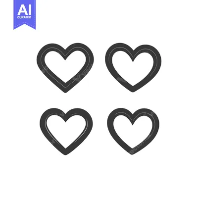 Aset premium populer: Four black outlined hearts are arranged neatly on a white background
