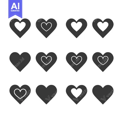 Aset desain premium: A grid arrangement of different black and white heart shapes