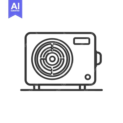 Aset desain premium: Minimalist Air Conditioner Icon with Circular Vent and Rectangular Dis