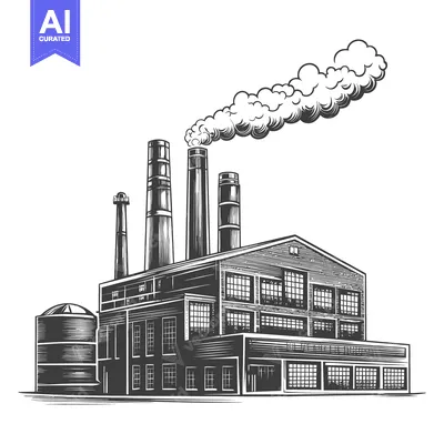 Aset premium populer: Industrial Factory Building with Smoking Stacks