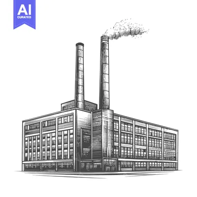 Aset premium populer: Industrial Factory Building With Tall Smokestacks