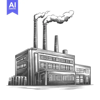 Aset premium populer: A Vintage Illustration of an Industrial Factory Building