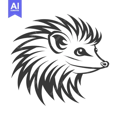 Aset desain premium: A stylized black and white illustration of a hedgehog profile