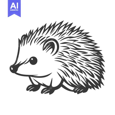 Premium design asset: A simple black and white illustration of a small hedgehog creature