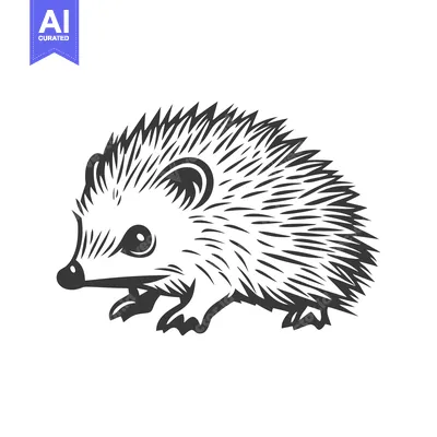 Popular premium asset: A detailed black and white drawing of a small hedgehog