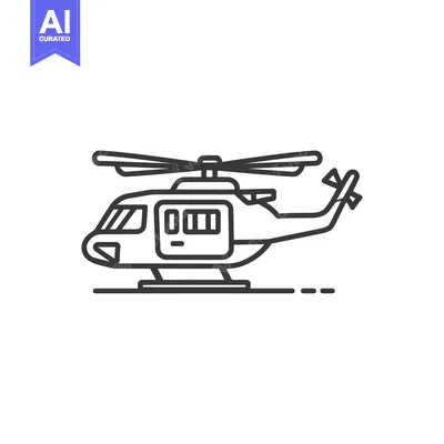 Aset desain premium: Minimalist Helicopter Icon: Clean Line Art on White Background