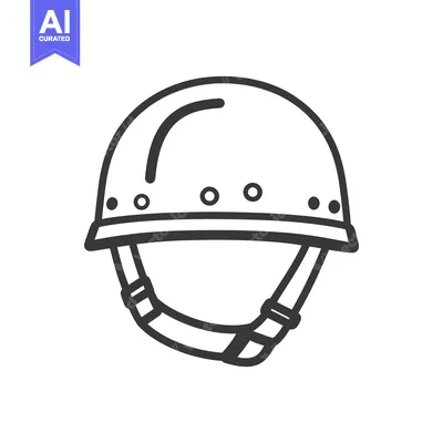 Aset desain premium: A simple illustration of a protective safety helmet in black outline