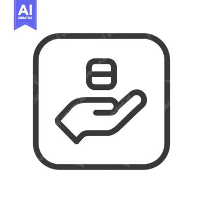 Aset premium populer: Minimalist Icon: Hand Holding Pill, Rounded Square Frame, Clean Design