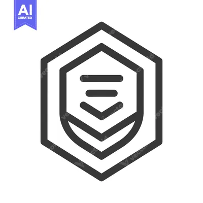 Aset desain premium: Hexagon-shaped shield with downward arrow and double lines inside