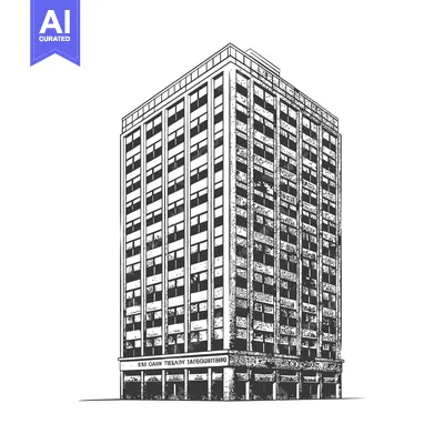 A Detailed Sketch of a Multistory Urban Building