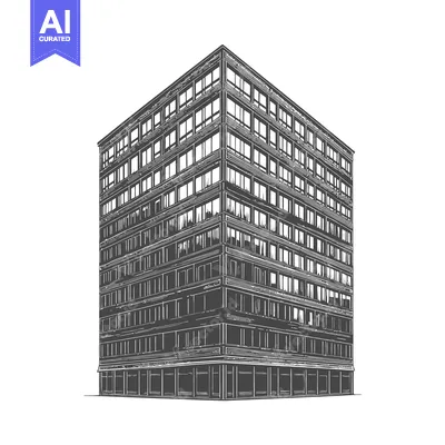 Aset desain premium: A Corner View of a Multistory Building Sketch