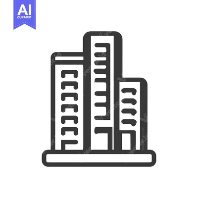 Aset desain premium: Minimalist Building Icon: Three Structures with Bold Outline on White