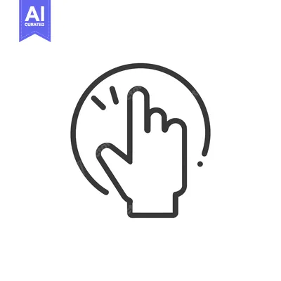 Aset premium populer: Minimalist Hand Pointing Icon in Circle, Black Outline on White Backgr