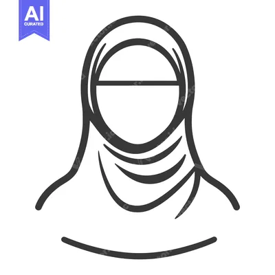 Aset desain premium: A simple line art illustration of a woman wearing a headscarf