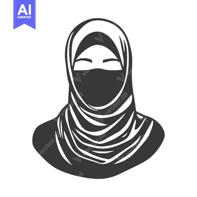 Aset desain premium: An artistic monochrome portrait of a woman wearing a hijab