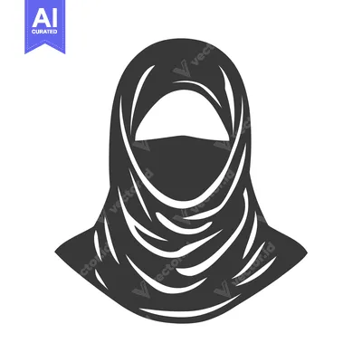 Aset desain premium: A grayscale illustration of a woman wearing a head covering
