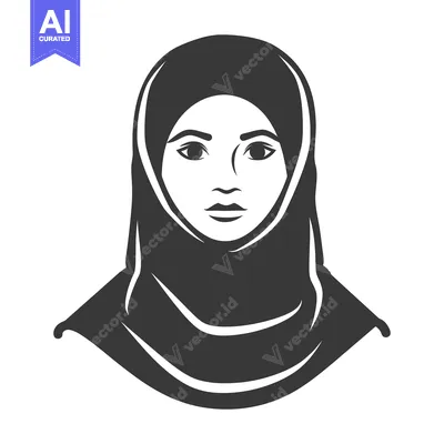 Aset premium populer: Black and white illustration of a woman wearing a head covering