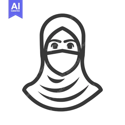 Aset desain premium: A simple linear artwork of a woman wearing a headscarf
