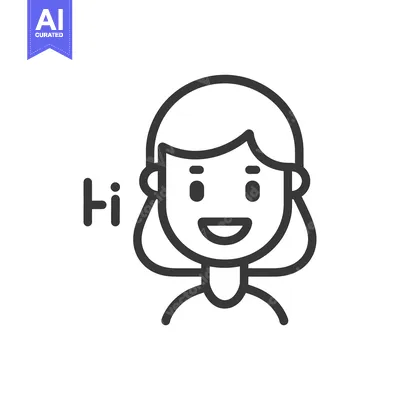 Aset desain premium: A simple line art depiction of a smiling female character