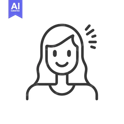 Aset premium populer: A simple black outline drawing of a smiling woman