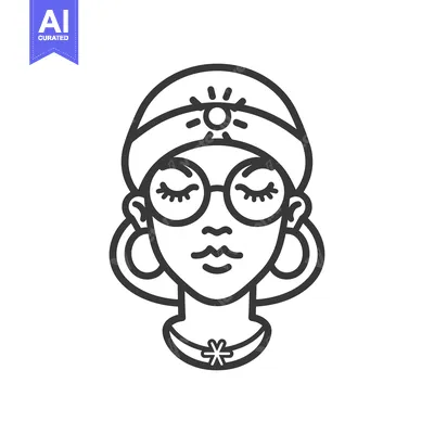 Aset desain premium: A stylized illustration of a woman with glasses and a sun decoration