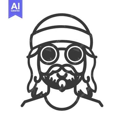 A detailed vector illustration featuring a person with facial hair