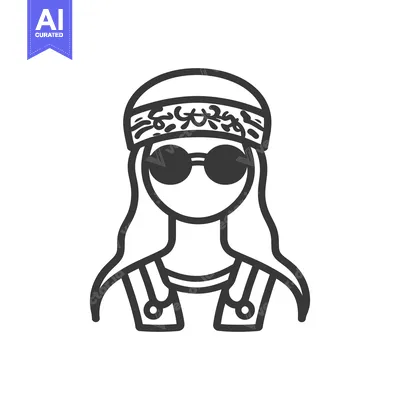 A simple line drawing depicting a person with distinct hippie features