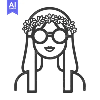 Premium design asset: A simple line drawing of a person with flowers and glasses