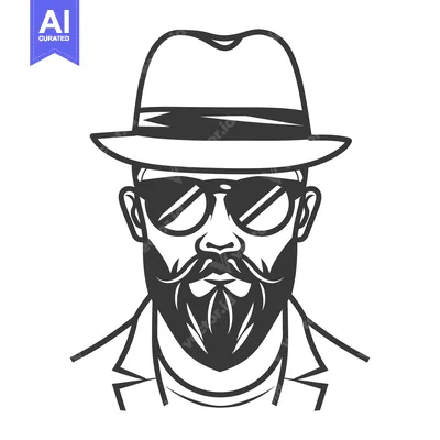 Aset premium populer: A black and white illustration of a man with accessories