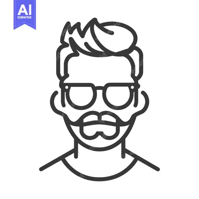 Aset desain premium: A line art illustration of a man wearing glasses and a mustache