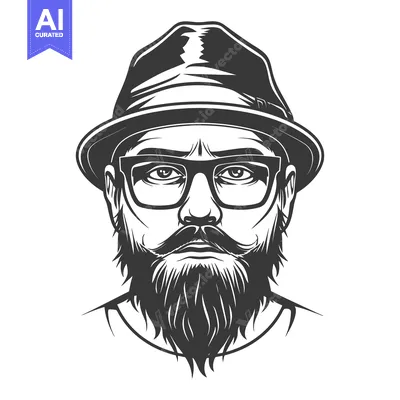 Aset premium populer: A Detailed Black and White Portrait of a Bearded Man