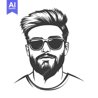 Aset premium populer: Black and white illustration of a man wearing sunglasses and beard