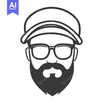 Aset desain premium: The stylized portrait depicts a man with a hat and facial hair
