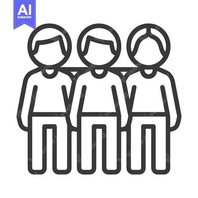 Aset desain premium: Three simplified figures standing together with their arms around each