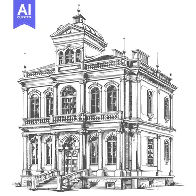 Aset premium populer: Elegant Mansion Architectural Drawing Detailed Design