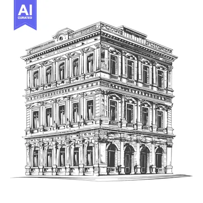 Aset premium populer: Elegant Three Story Building Architectural Sketch