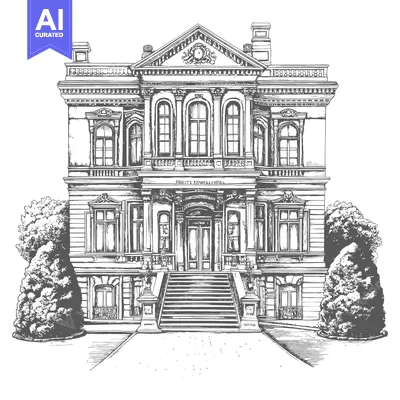 Aset premium populer: Elegant Grand Mansion Architectural Sketch Drawing