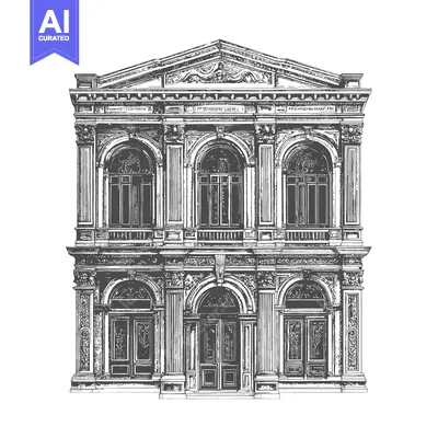 Elegant Classical Building Architectural Drawing