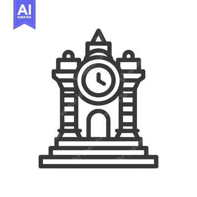 Aset desain premium: Minimalist Clock Tower Icon: Architectural Landmark, Timekeeping Symbo