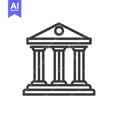 Aset desain premium: Minimalist Temple Icon: Classic Greek Architecture with Three Columns