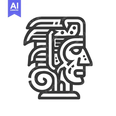 Popular premium asset: Stylized Aztec Head Icon with Intricate Headdress and Bold Outline Des