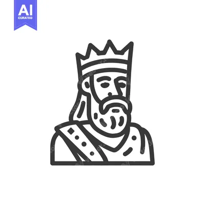 Aset desain premium: Regal King Icon: Bold Line Art Depicting Royalty and Power